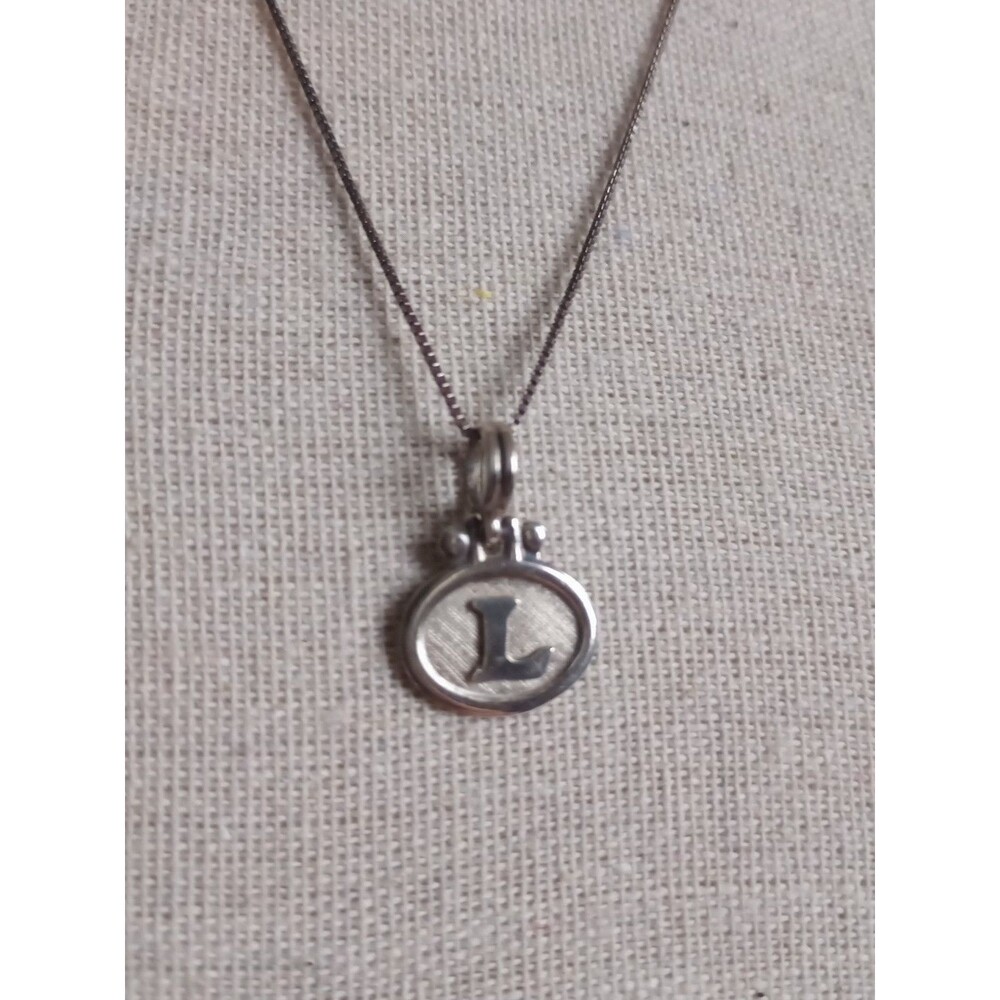 Monogram L Hinged 950 Brushed Silver Pendant 925 Silver 16in Box Chain